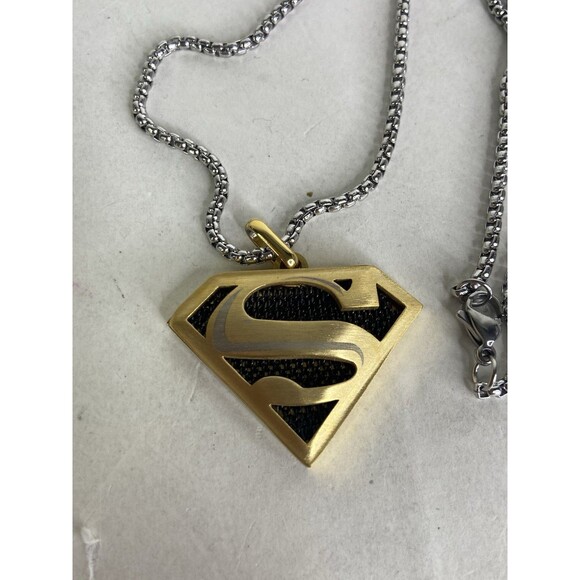 DC Comics Superman Stainless Steel Brush Gold Plated Pendant 22in Necklace Chain - Picture 2 of 4